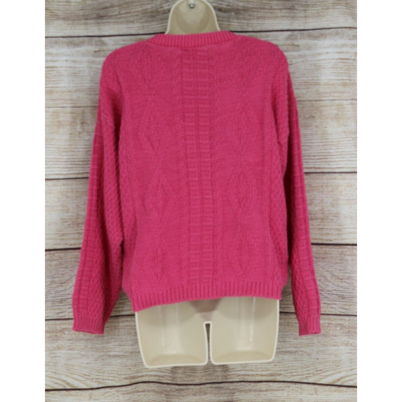 VINTAGE David Brett Womens Knit Crew Neck Oversize Raglan Sweater Sz Large Pink - Picture 5 of 6